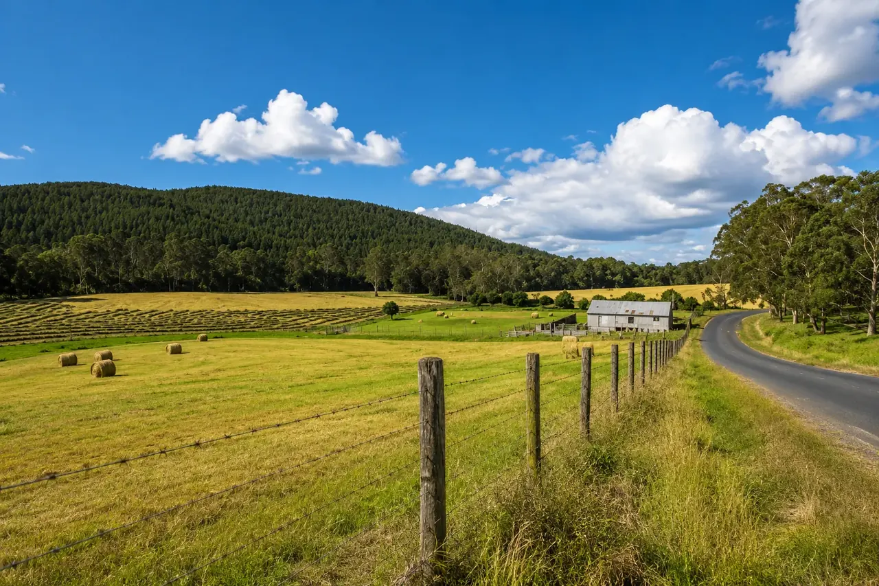 The Route 251 tourist drive running through farmland between Balingup and Nannup